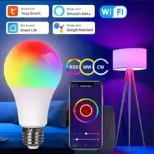 Bombillas LED inteligentes Tuya WiFi 220V 110V 10W 15W 20W E27 Lámpara LED RGB Aplicación Smart Life Control de voz del asistente de Google, y Alexa.